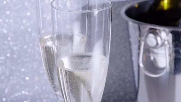 Ігристе Шампанське Крапля Склянці — стокове відео