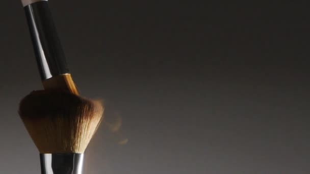 Deux Pinceaux Maquillage Créant Une Explosion Poudre Colorée — Video
