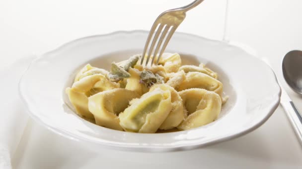 Italian Ravioli Cheese Spinach Traditional Food Homemade Butter Sage Sauce — Stock Video