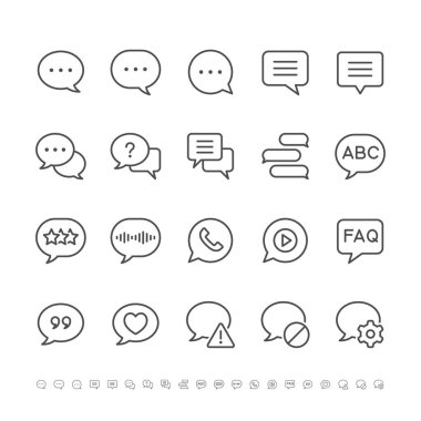 Konuşma baloncukları ince simgeler. Piksel mükemmel.