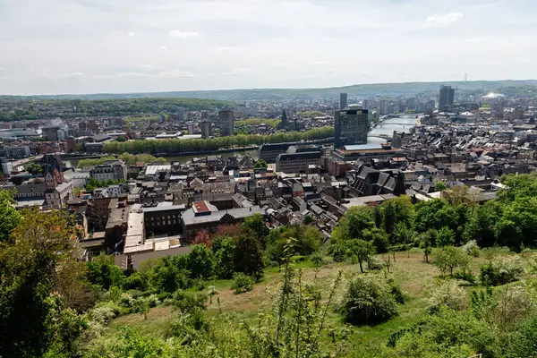 Güneşli bir günde Belçika 'nın Liege kentinin panoramik manzarası