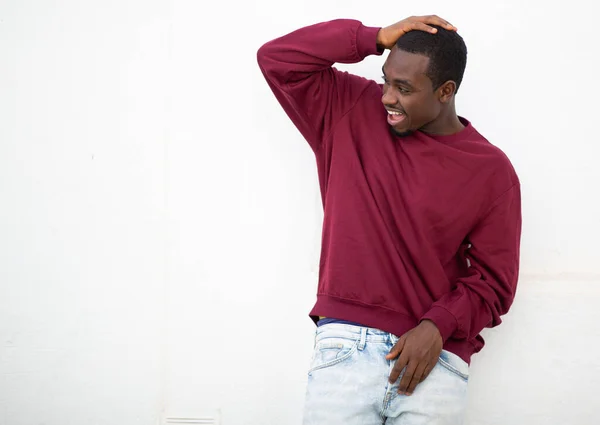 Portret Van Jonge Afrikaanse Man Tegen Een Witte Achtergrond Met — Stockfoto