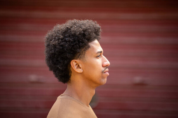 Close Profile Portrait Serious Young Man Staring Stock Image