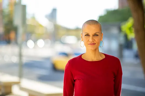 Portrait Bald Woman Standing City Royalty Free Stock Photos
