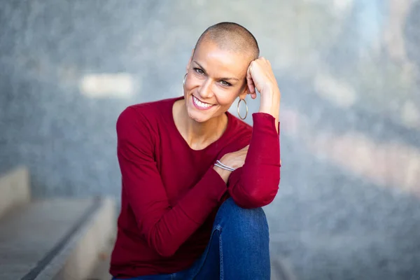 Portrait Beautiful Mid Adult Woman Smiling Shaved Head Royalty Free Stock Photos