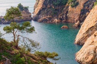 Girona 'daki (İspanya) Sahil Cesareti (Costa Brava) manzaraları ve ayrıntıları)