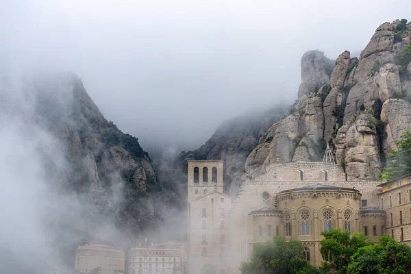 Mystical Fog Exploring Montserrat Monastery Misty Day Ліцензійні Стокові Фото