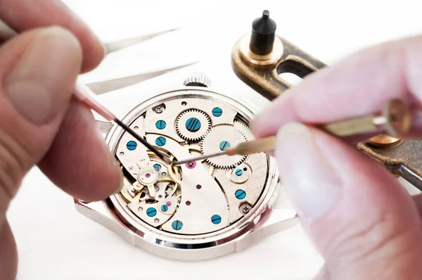 Tijdloze Precisie Een Horlogemaker Artistry Action Stockfoto