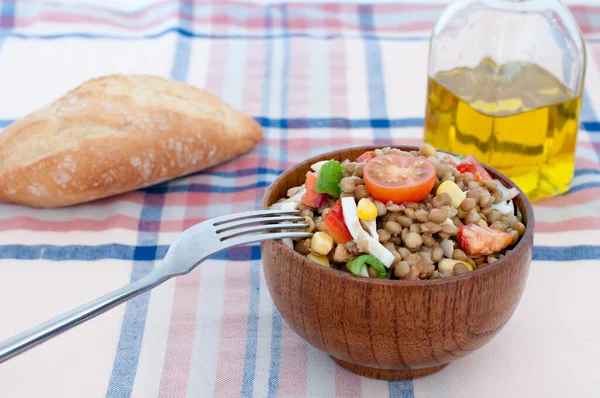 Délice Salade Lentilles Ajout Savoureux Nutritif Une Alimentation Saine — Photo