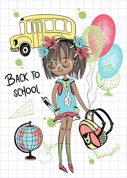 可爱的黑皮肤女孩 带着学校背包的辫子去上学 回学校去B 免版税图库矢量图片