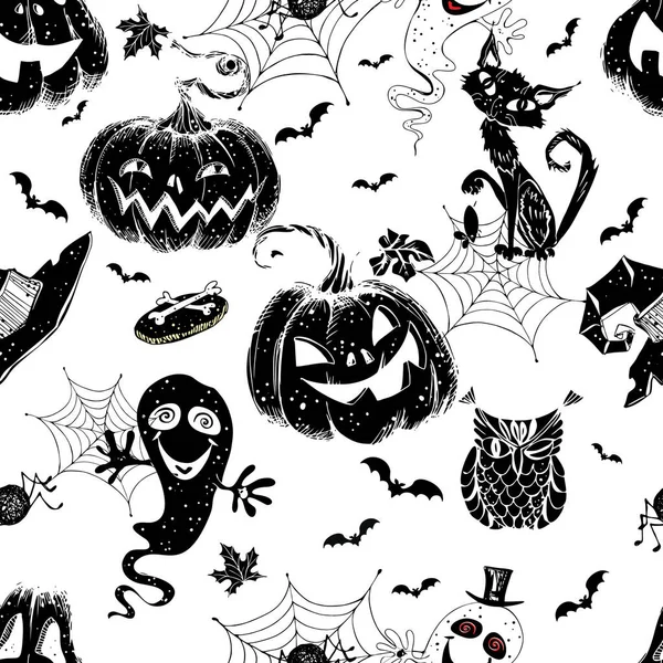 Modèle Sans Couture Sur Thème Halloween Avec Des Citrouilles Divers — Image vectorielle
