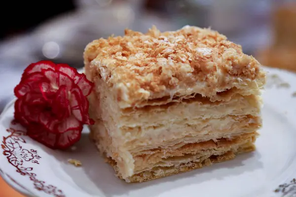 Pie Slice Plate. Napoleon Cake. Crispy layers of puff pastry, sandwiched together with creamy and buttery custard.