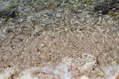 Mavi Akdeniz 'de. Temiz Su. Akdeniz 'in Dibindeki Taşlar. Küçük Dalgalar.