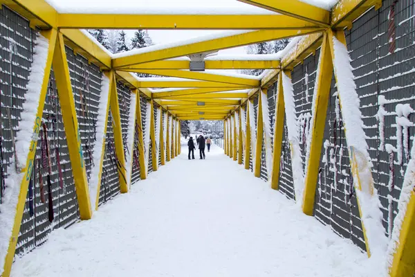 Sarı Köprü. Kış. Çelik yaya köprüsü. Çelik Köprü Yapısı. Kentsel Kış Manzarası