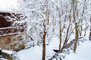 Kardaki Çiftlik ve Çiftlik Evi. Yel değirmeni. Kış Arkaplanda Tarım ve Kırsal Yaşam. Kırsal Kış Manzarası.
