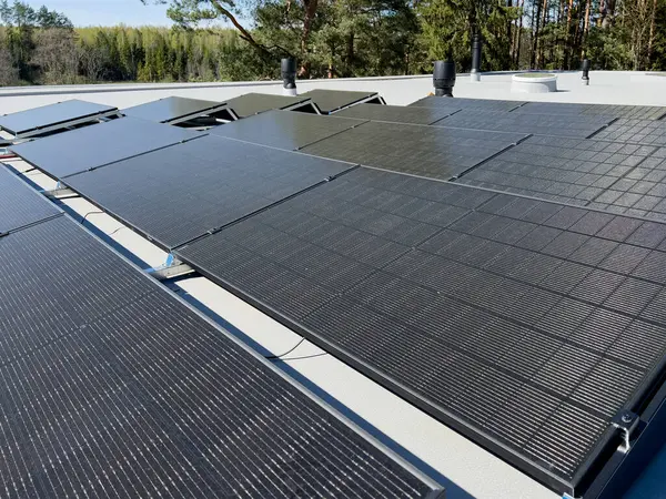 Struttura Montaggio Impianto Solare Fotovoltaico Impianto Fotovoltaico Tetto Piano Sistema — Foto Stock