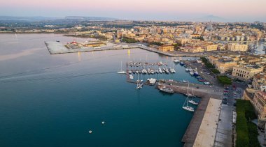 Syracuse, Sicilya, İtalya, Avrupa 'daki Ortigia Adası' nın Hava Görüntüsü