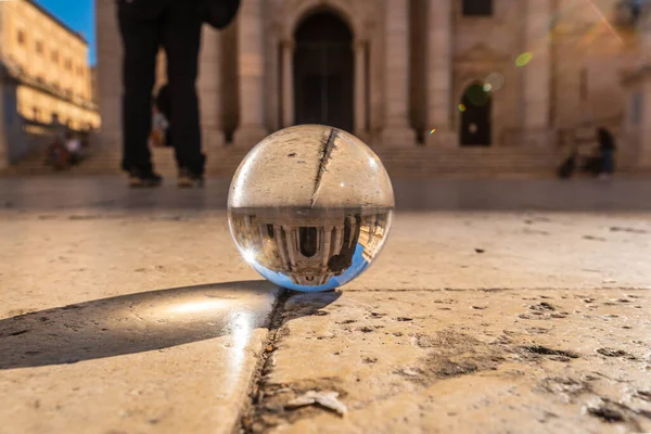 stock image View of Syracuse Cathedral Inside a Lensball, Sicily, Italy, Europe, World Heritage Site