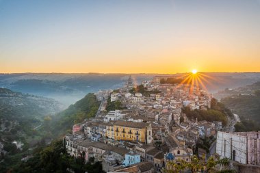 Ragusa İbla Panoraması Şafak, Sicilya, İtalya, Avrupa, Dünya Mirası Bölgesi
