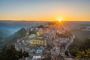 Ragusa İbla Panoraması Şafak, Sicilya, İtalya, Avrupa, Dünya Mirası Bölgesi