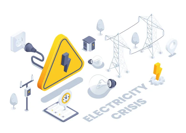 Isometric Vector Illustration Isolated White Background Socket Warning Sign Electricity — Διανυσματικό Αρχείο
