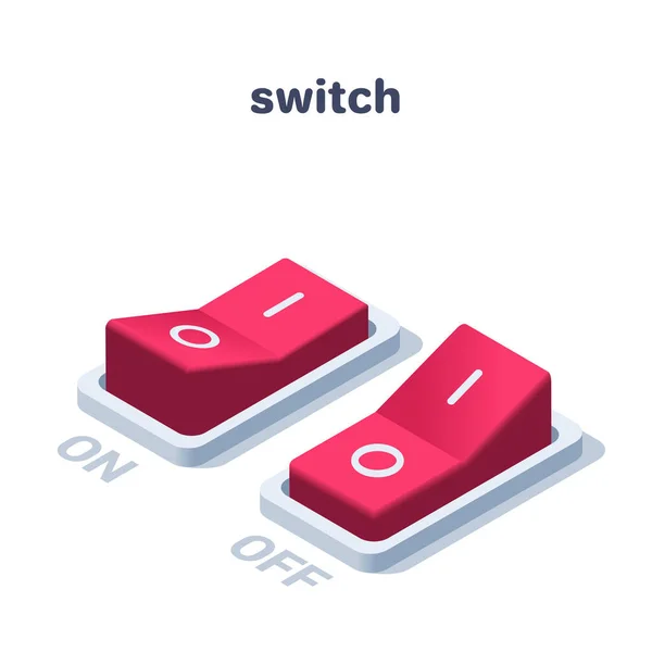 Isometric Vector Illustration White Background Switch Form Red Button State Vektör Grafikler