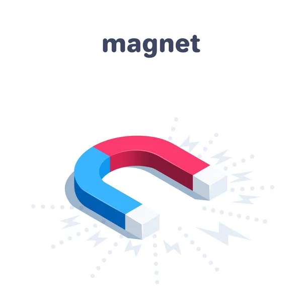 在白色背景上的等距矢量图解 发射磁场的磁铁 磁铁的吸引力 — 图库矢量图片