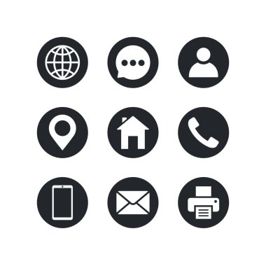 beyaz arkaplanda izole edilmiş düz vektör resmi, iş kartı simgeleri, telefon numarası ve www ile isim ve adres