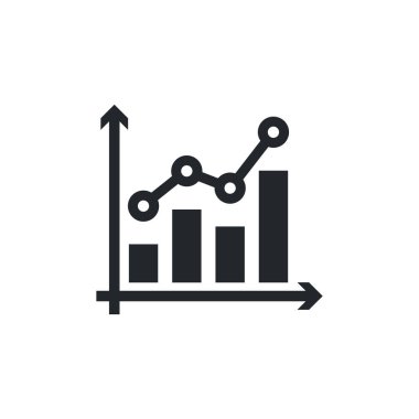 Beyaz arkaplanda izole edilmiş düz vektör resmi, sütunlardan ve oklardan grafik simgesi, ekonomik veya finansal büyüme