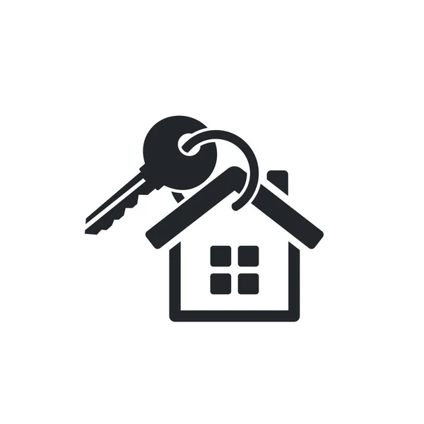 Flaches Vektorbild Auf Weißem Hintergrund Haussymbol Mit Schlüssel Hausschutz — Stockvektor