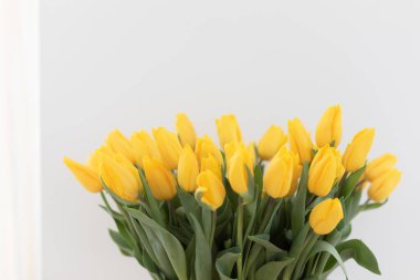 Evin içinde bir buket taze lale var.