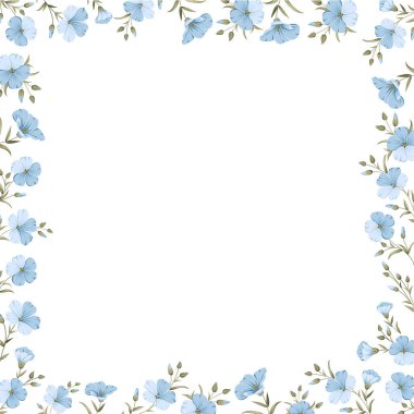 Vector illustration frames linen flowers. Blue Floral botanical illustration