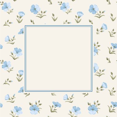 Vector illustration frames linen flowers. Blue Floral botanical illustration