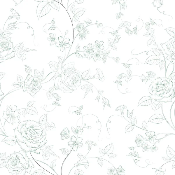 Безшовний Візерунок Квітів Троянд Білому Тлі — стоковий вектор