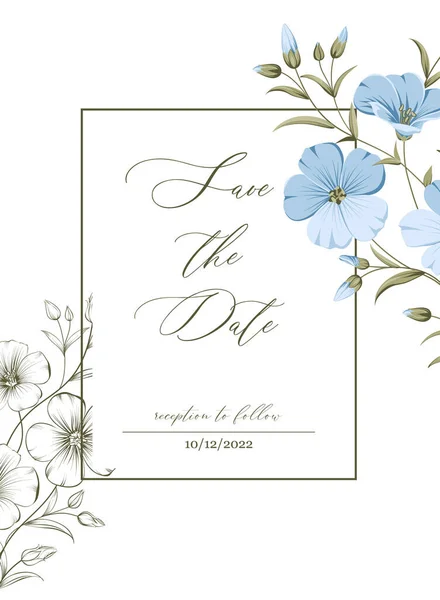 Hochzeitseinladung Florale Leinen Handgezeichnete Illustration — Stockvektor