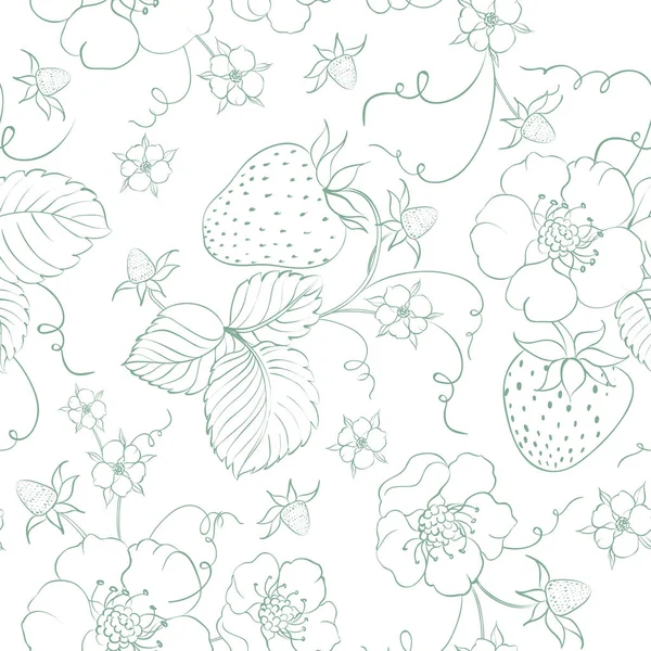 イチゴのシームレスなパターン ベクトル植物学 — ストックベクタ