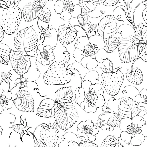 草莓无缝图案 病媒植物学 — 图库矢量图片