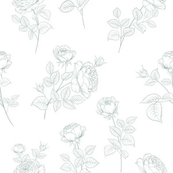 白底玫瑰花的无缝图案 — 图库矢量图片
