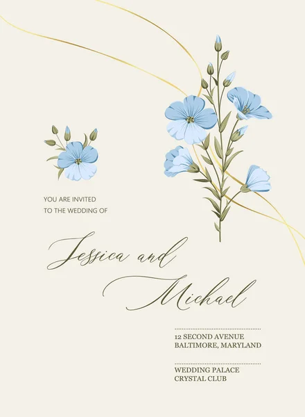 Huwelijksuitnodiging Bloemenlinnen Met Hand Getekend Illustratie — Stockvector