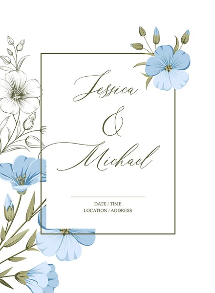 Une Invitation Mariage Illustration Florale Lin Dessinée Main — Image vectorielle