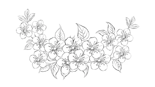 Silhouette Noire Une Guirlande Fleurs Sakura Illustration Vectorielle Sur Fond — Image vectorielle