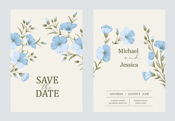 Wedding Invitation Floral Linen Hand Drawn Illustration — Wektor stockowy