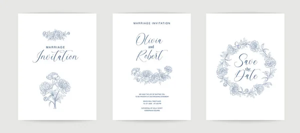 結婚式の招待状 牡丹のイラスト 手描きのフレーム ベクターイラスト — ストックベクタ
