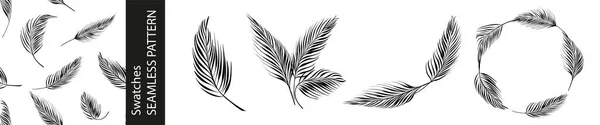 Palmiye Yapraklarının Farklı Dalları Pürüzsüz Desen Beyaz Arkaplanda Daire Şeklinde — Stok Vektör