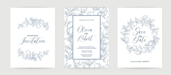 Plantilla Diseño Matrimonio Con Nombres Personalizados Marco Con Flores Ilustración — Vector de stock