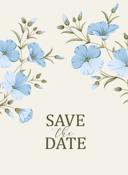 Convite Casamento Linho Floral Ilustração Desenhada Mão — Vetor de Stock