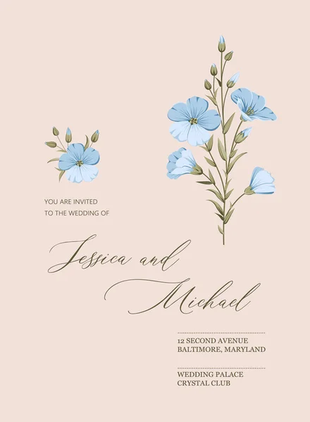 結婚式の招待状 花柄リネン手描きイラスト — ストックベクタ