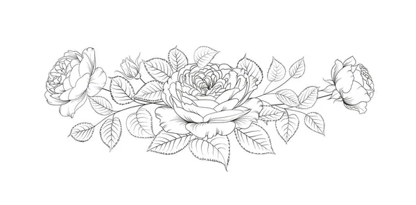 Schwarze Silhouette Einer Girlande Aus Rosenblüten Vektorabbildung Auf Weißem Hintergrund — Stockvektor