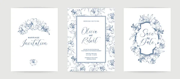 Plantilla Diseño Matrimonio Con Nombres Personalizados Marco Con Flores Ilustración — Vector de stock