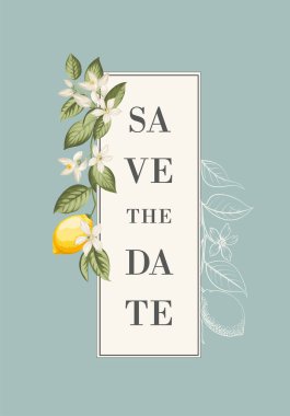 Wedding invitation. Lemon illustration. hand-drawn frame